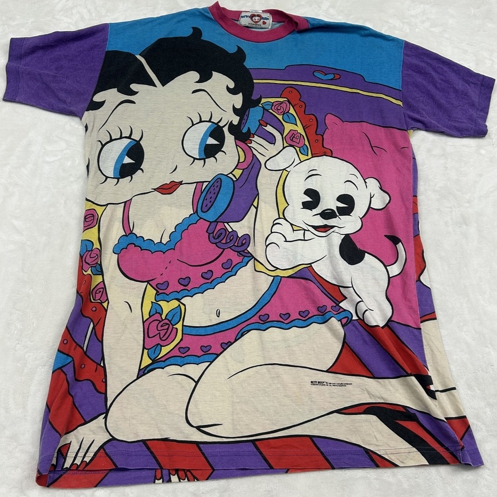 Betty Boop Nightgown Womens OS Multi Color All Over Print Vintage 1994 Sleep Tee